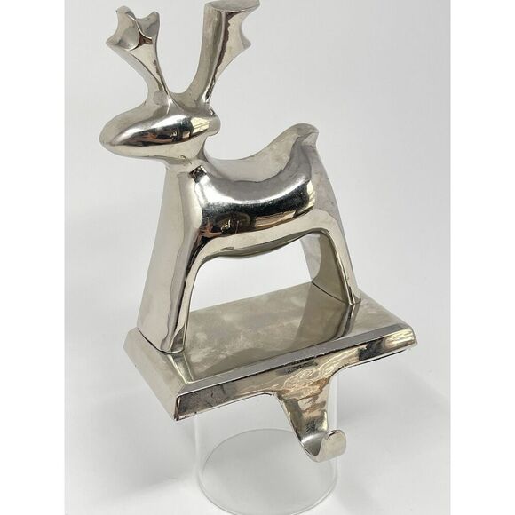 CRATE & BARREL Silver Tone Chrome REINDEER Stocking Holder Hook Christmas - Picture 3 of 6